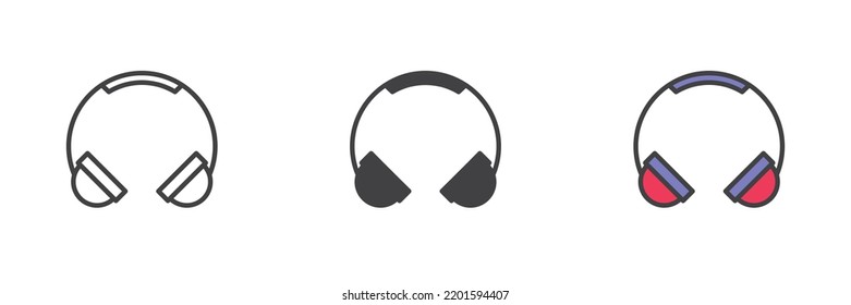 Headphones different style icon set. Line, glyph and filled outline colorful version, headset outline and filled vector sign. Symbol, logo illustration. Vector graphics