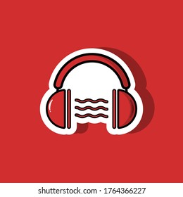 Headphones digital flat illustration design with modern white outline and red color for listen music. Eps 10 vector