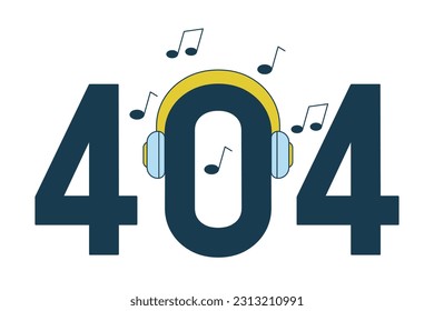 Headphones dj error 404 flash message. Listening to music beats. Audio sound. Empty state ui design. Page not found popup cartoon image. Vector flat illustration concept on white background