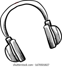 Headphones drawing, illustration, vector on white background.