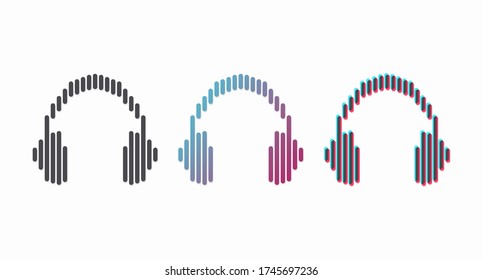 Headphones drawn in the form of sound waves and in flat style. Modern technology, music industry. Vector illustration