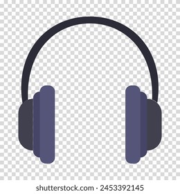 Headphones, ear pads, hi-fi sound, music, headband, speaker, note, chime, flat design, simple image, cartoon style. Audiophile set concept. Vector line icon for business and advertising