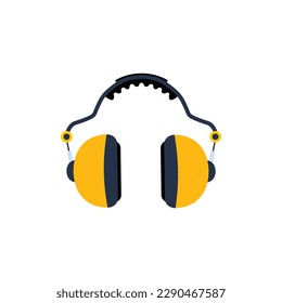 Auriculares para la protección de oídos y la seguridad de la ilustración vectorial. Caricatura aisló a los defensores de auriculares amarillos para proteger la audición, equipo industrial protector para la reducción de ruido en el sitio de construcción