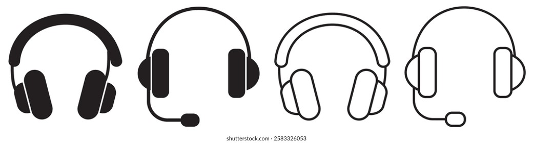 Headphones earphones flat icon. Headset silhouette. Headphone icon vector. Headset icon symbols
