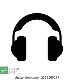 Fones de ouvido fones de ouvido ícone plano. Estilo sólido simples. Fone de ouvido, pictograma, ouvir música, fone de ouvido sem fio, conceito de tecnologia. Ilustração de vetor de glifo isolada no plano de fundo branco. EPS 10.