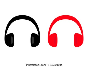 Headphones earphones icon set. Black and red silhouette. Music card. Flat design style. White background. Isolated. Vector illustration