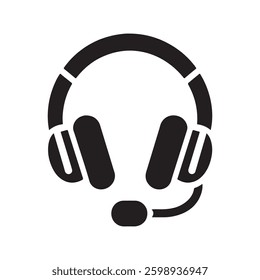 Headphones earphones silhouette icon. Equipment for podcasting, vector learning, listening to music. black and white vector illustration. Flat vector collection isolated on white background