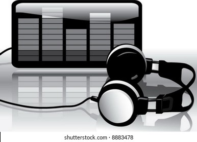 headphones and equalizer black white