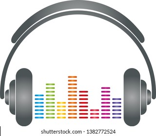 Headphones and equalizer in color logo