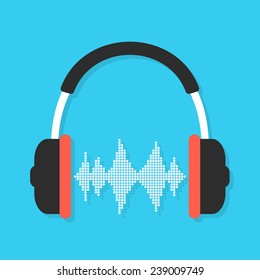 headphones and equalizer with shadow. concept of love for music, listening, audio equipment and melomania. isolated on blue background. flat style trendy modern logo design vector illustration