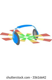 Headphones and equalizer.Isolated Abstract Background Vector Illustration