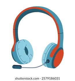 Headphones equipped with microphone flat color vector object. Headphones provide excellent sound clarity illustration on white background