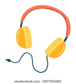 Auriculares en diseño plano. Auriculares de sonido con auriculares con cable Recargo USB. Ilustración vectorial aislada.