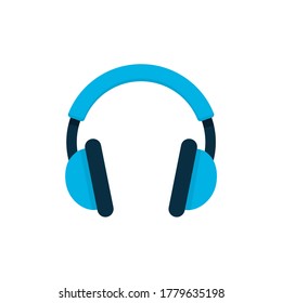 Auriculares planos, icono de las piezas de apoyo, ilustración vectorial aislada en fondo blanco