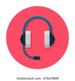 Headphones flat icon. Headset device, audio equipment symbol. Internet icon in rounded shape. Web and mobile design element. Vector colored illustration.