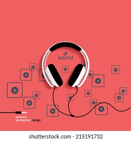 Headphones, flat icon isolated on a red background. Sound concept background design layout for poster flyer cover brochure