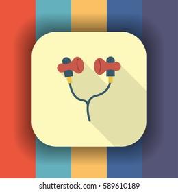 headphones flat icon with long shadow, vector illustration