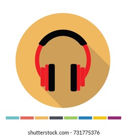 Headphones flat icon with long shadow. Vector Illustration.