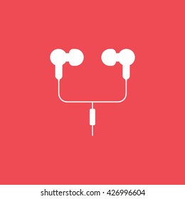 Headphones Flat Icon On Red Background