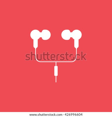 Headphones Flat Icon On Red Background