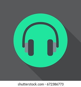 Headphones flat icon. Round colorful button, circular vector sign, logo illustration. Flat style design