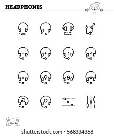 Headphones flat icon set. Collection of high quality outline symbols for web design, mobile app. Headphones vector thin line icons or logo.
