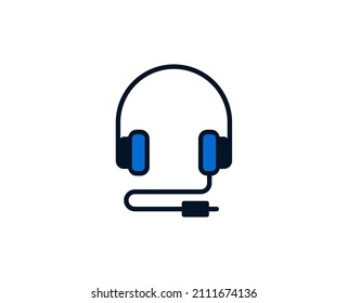 Icono plano de auriculares. Símbolo de esquema único de alta calidad para diseño web o aplicación móvil.  Señales de línea delgada de vacaciones para el logotipo de diseño, tarjeta de visita, etc. Esquema pictograma EPS10