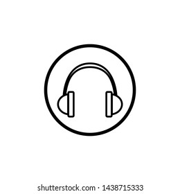 Headphones flat round outline vector icon