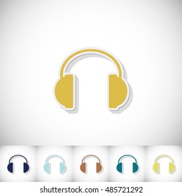 Headphones. Flat sticker with shadow on white background. Vector illustration