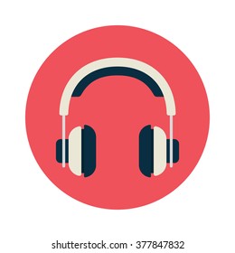 Headphones in flat style. White headphones. Headphones round icon. Flat design. Vector