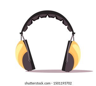 Headphones flat vector illustration. Building, construction protecting equipment. Safety item. Protective ear muffs. Yellow earphones for construction worker. Professional equipment