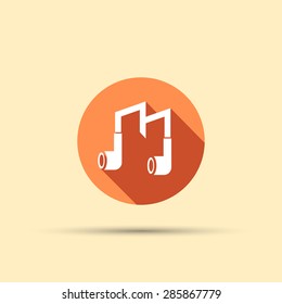 headphones in the form letter m isolated vector round flat icon with long shadow