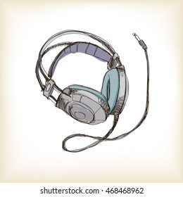 Headphones free hand drawing, vector and illustration