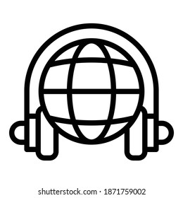 Headphones globe icon. Outline headphones globe vector icon for web design isolated on white background
