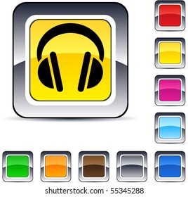 Headphones glossy square web buttons.