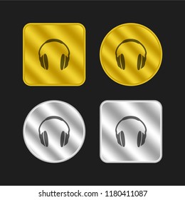 Headphones gold and silver metallic coin logo icon design