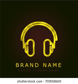 Headphones golden metallic logo