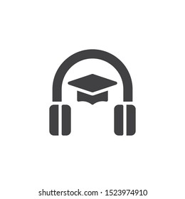 Headphones with graduation cap vector icon. Audio course filled flat sign for mobile concept and web design. E-learning glyph icon. Symbol, logo illustration. Vector graphics