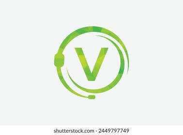 Headphones green Triangle Node Vector  with latter V