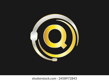 Headphones green Triangle Node Vector with latter Q