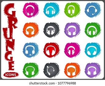 Headphones grunge icons for user interface design
