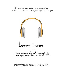 Headphones Hand Draw Color Icon Vector Illustration