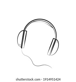 Headphones hand draw icon on white background. vector.