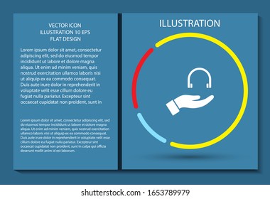 Kopfhörer in der Hand Symbol, lorem ipsum Flaches Design