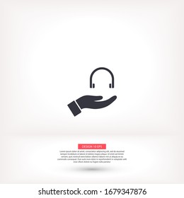 Kopfhörer in der Hand Symbol, lorem ipsum Flaches Design