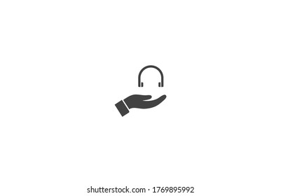 headphones in hand icon , lorem ipsum Flat design