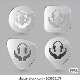 headphones in hands. Glass buttons. Vector illustration.