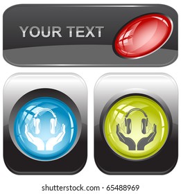 headphones in hands. Vector internet buttons.