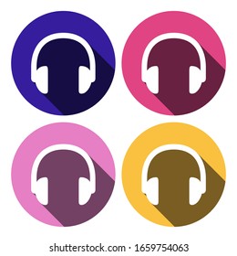 Headphones Headset Icon Flat Design Long Shadow