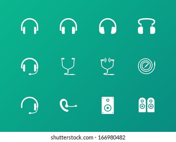 Headphones and headset icons on green background. Vector illustration.